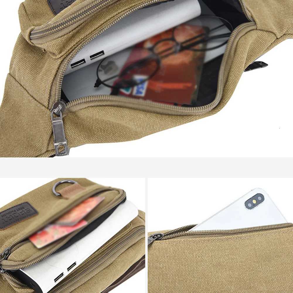 Thick canvas waist bag outdoor leisure sports crossbody chest bag mens portable change phone bag multifunctional-A-DHT251126