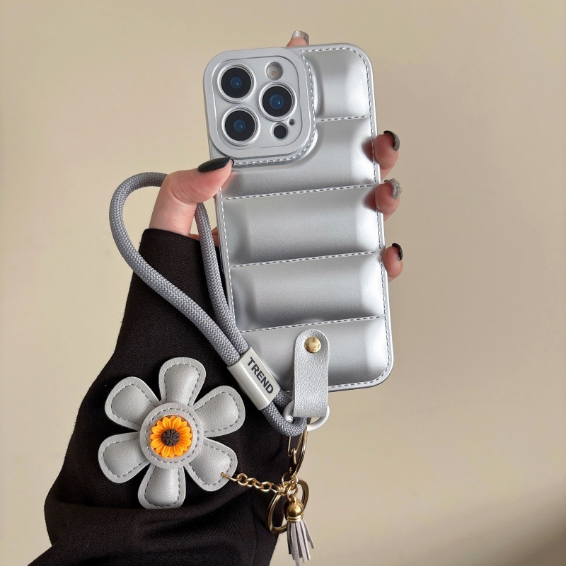 Solid Color Phone Case Compatible with iPhone 17 Pro Max Lanyard Sunflower Protective Case iPhone 16/15 Pro