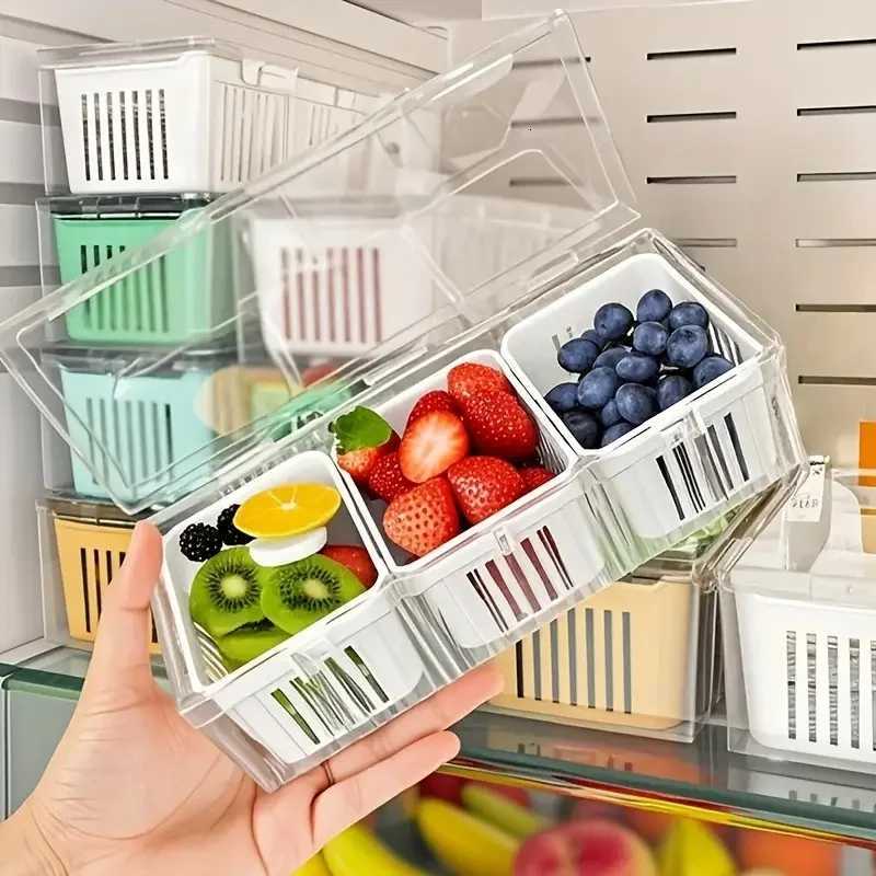 1 Set of Food Storage Containers Square Transparent Compartments for Refrigerators Salad Fruit Vegetable And Condiment Boxes Y251126