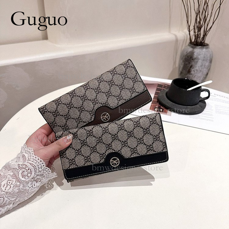 Guguo Designer Fashion Long Wallet Large Capacity Multi Card Slot Women's Printed Card Bag Retro Classic Handbag Large Banknote Wallet Folding St