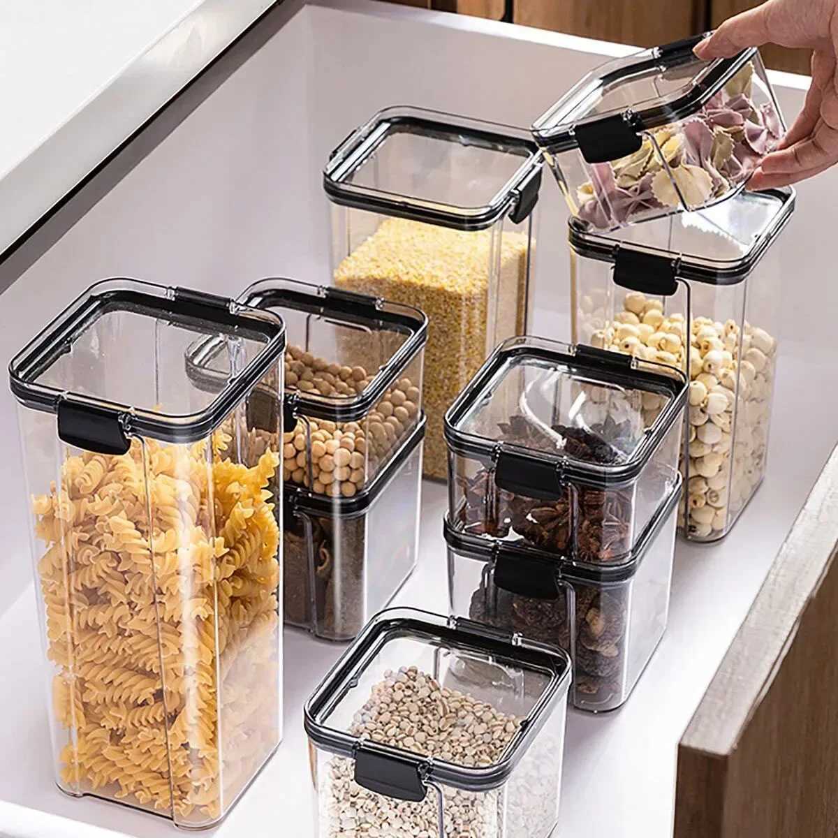2pcs-Transparent sealed cans plastic food cans sealed square fresh-keeping boxes dried fruits spices tea storage boxes Y251126