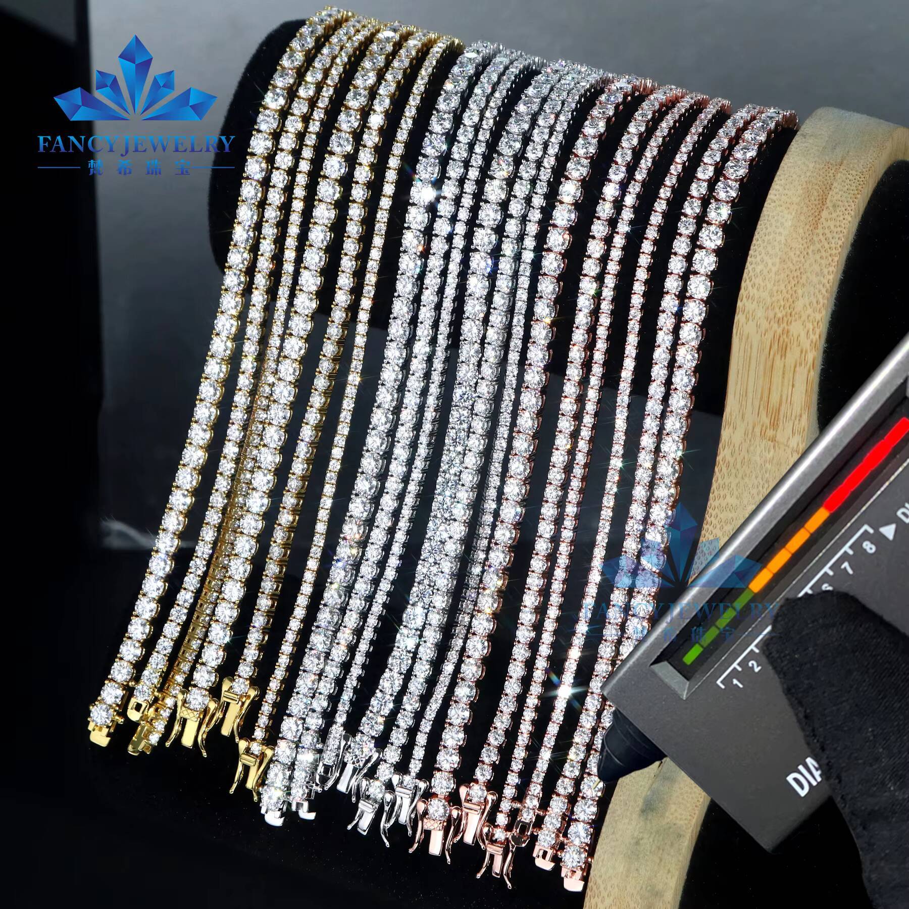 Trendy Bracelets Pass Diamond Tester 925 Silver 3mm 4mm Moissanite Tennis Chain Hip Hop Diamond Tennis Bracelet Men and Women