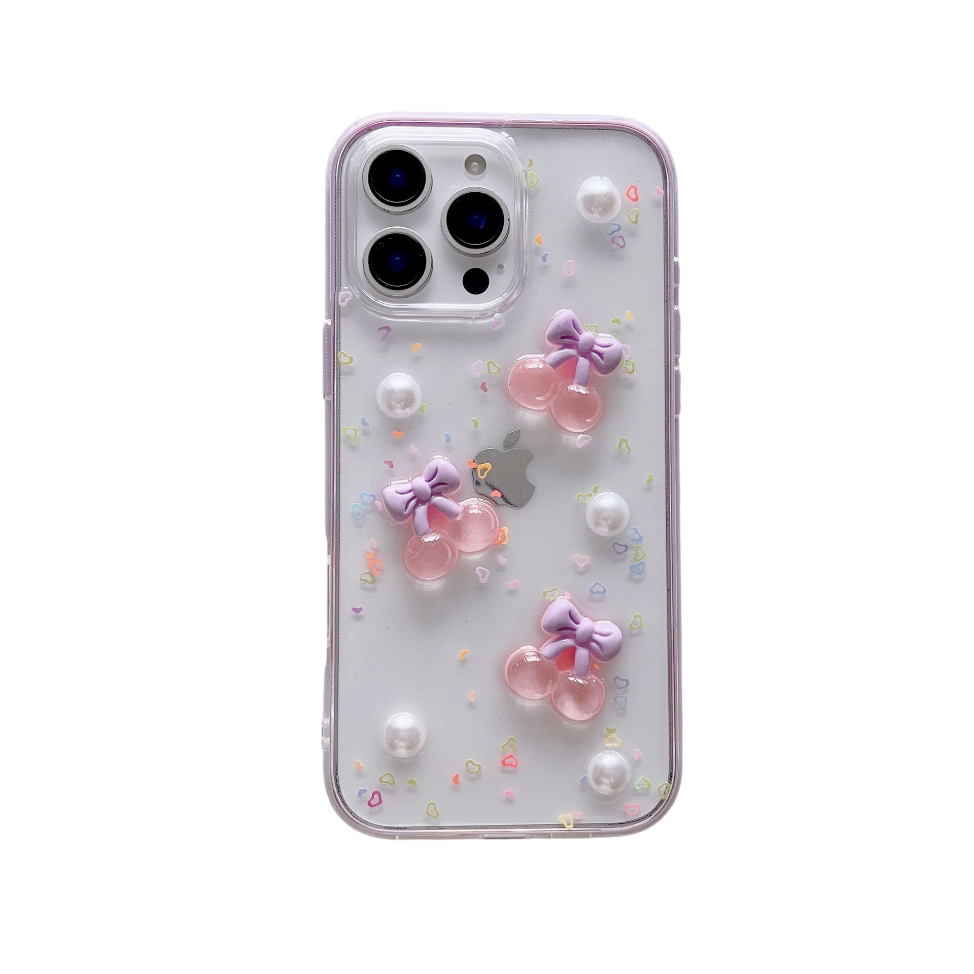 Compatible with iPhone 16 Two-in-One Candy Resin Cherry Phone Case Apple 15 Pro Max Pearl Transparent Two-Tone