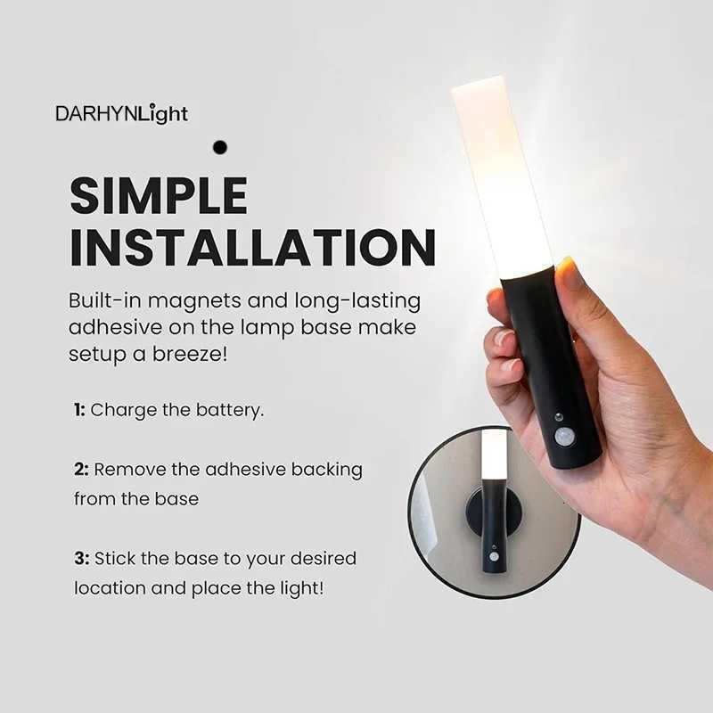 Rechargeable Wall Lamp Modern LED Sensor Indoor Night Light For Bedroom Bedside Hallway Stairwell Wall Warm Light Decor Lighting M251126