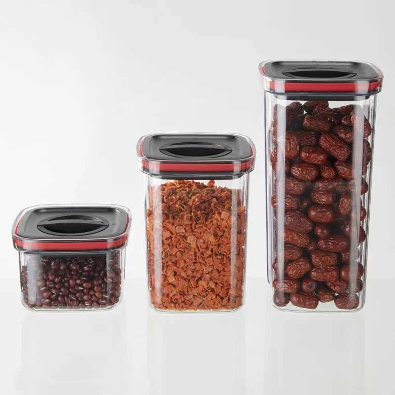 Rotating Cover Sealed Jar Food Storage Box Transparent Plastic Multigrain Tank Stackable Dried Storage Jars Kitchen Organizer Y251126