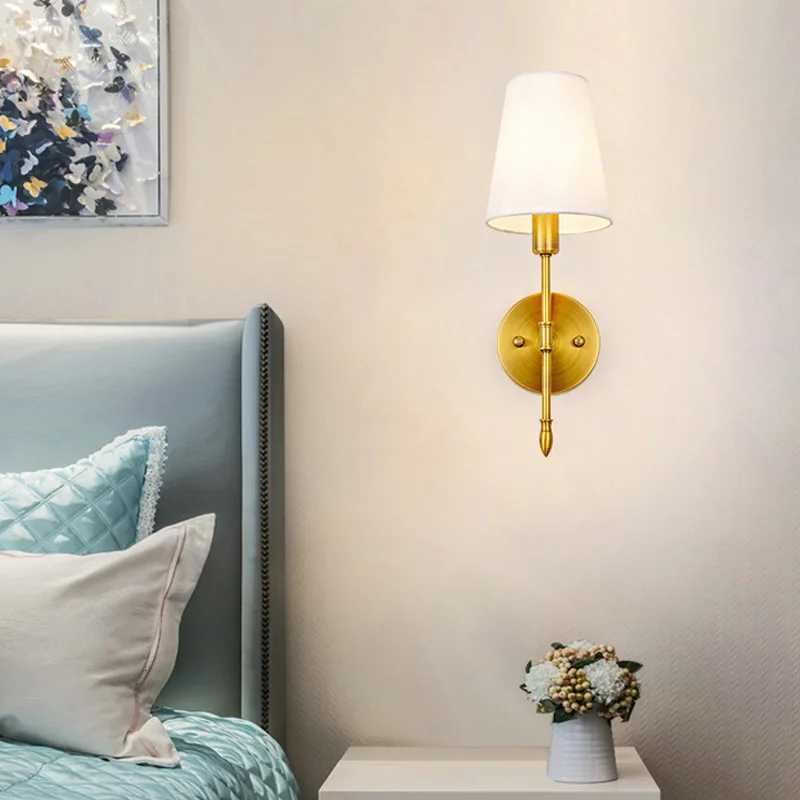 American Industrial Style Wall Lamp Fabric Lampshade Bedroom Bedside Sconces Retro Bathroom Night Light Fixture Home Decoration M251126