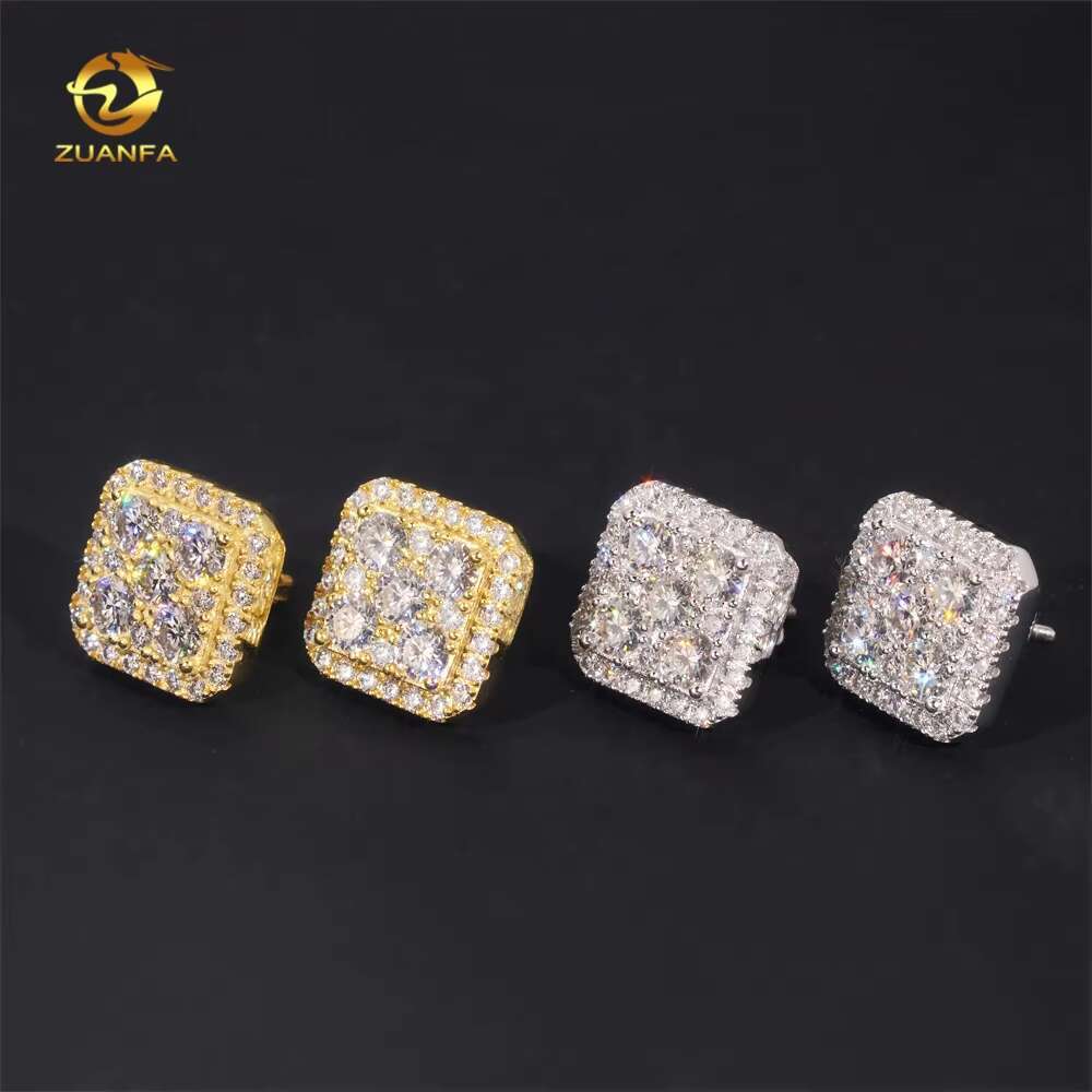 Big Luxury Iced Out Square Hip Hop Moissanite Diamond Mens Earring 925 Sterling Silver Earrings for Men