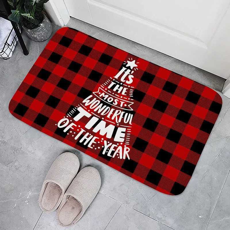 Christmas Plaid Check Floor Mat Decorations Winter Xmas Front Door Mat Bathroom Non-Slip Foot Pad Christmas DecorationsM251126