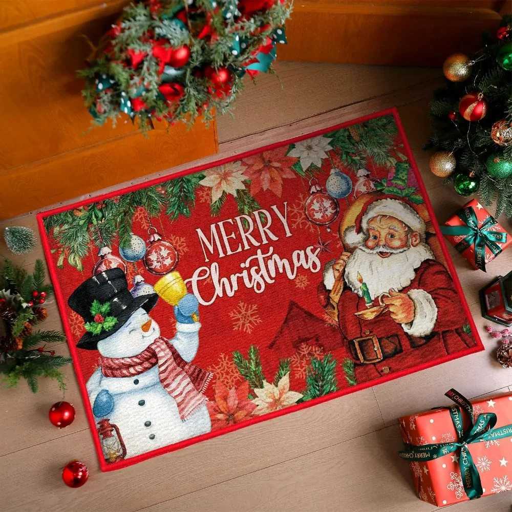 Christmas Gingerbread House Carpet Santa Snowman Rug MERRY CHRISTMAS Mat Illustration Mat for Home Decoration Entryway FloorM251126