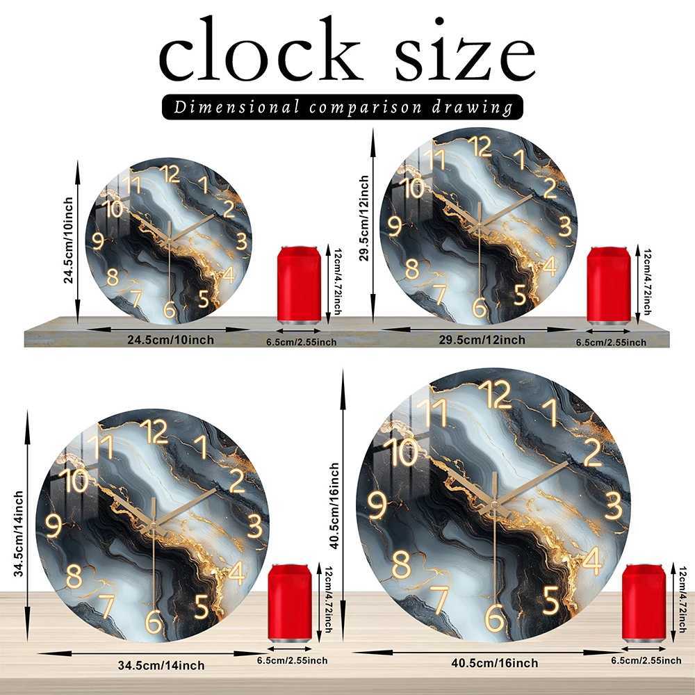 1 piece wooden wall clock fantasy theme - blue and gold marble - like texture pattern tempered film veneer silent clock suitab C251126