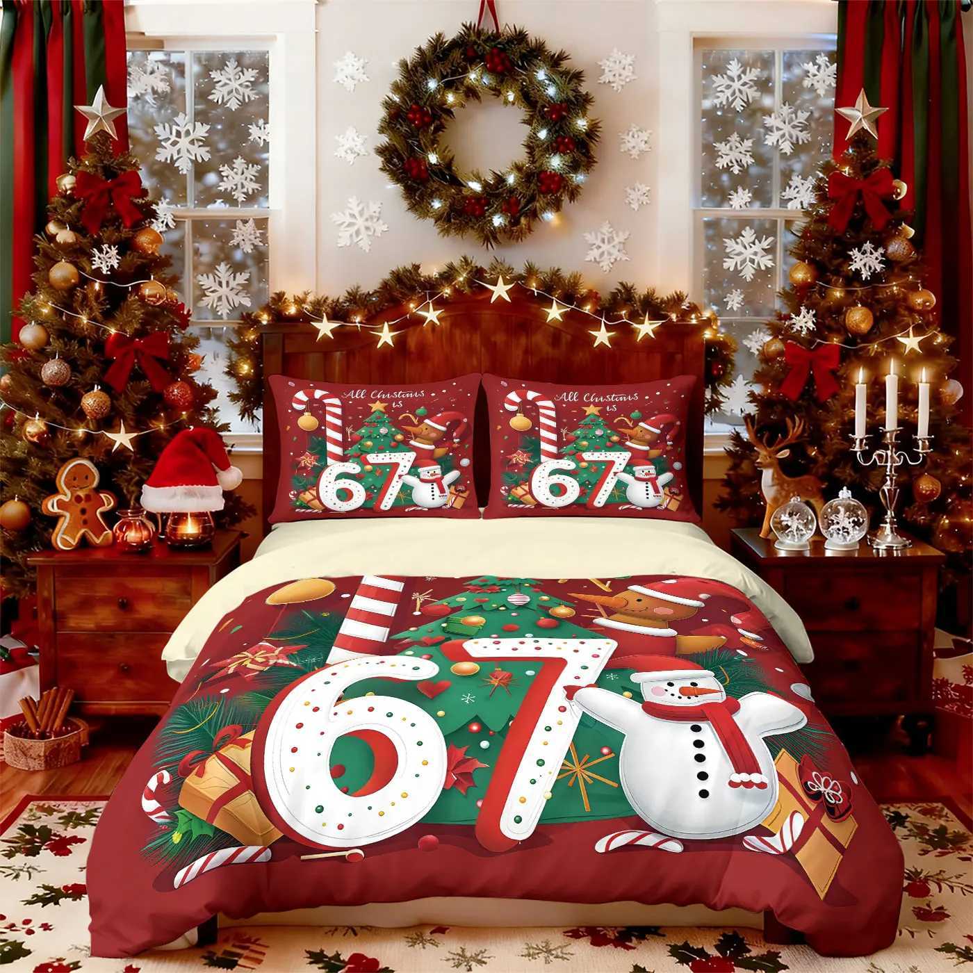 Christmas 3pcs Merry Christmas 67 element printed coreless duvet cover set multi size bedroom bedding holiday decoration machine washable Y251126