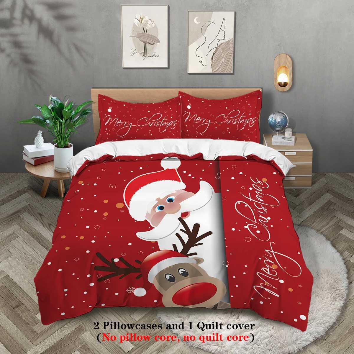 Christmas 3-piece Christmas themed Santa Claus print 1 duvet cover2 pillowcases no core soft and comfortable bedding set Y251126