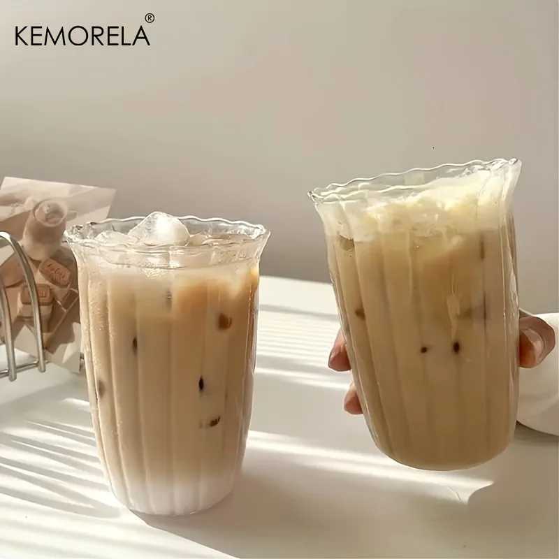 4/6PCS Vertical Stripes Latte Coffee Cup Transparent Cocktail Glasses Vertical Grain Glass Water Cup Juice Cup IceCoffee Whiskey C251126