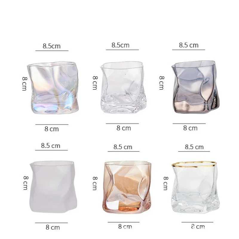 280ml Glass Irregular Cups Creative Twisted Grain Cup Abnormal Shape Frosted Transparent Golden Edge Whiskey Glass Wine Glasses C251126
