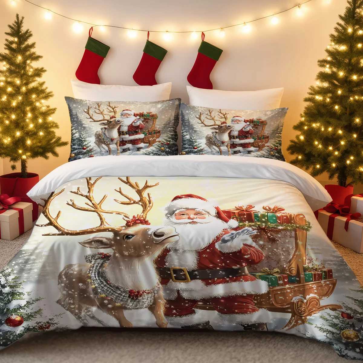 Christmas Santa Claus 3D Printed Bedding Set Cozy Duvet Cover Set King Queen Twin Single Size New Year Christmas Gift Bedroom Decoratiom Y251126