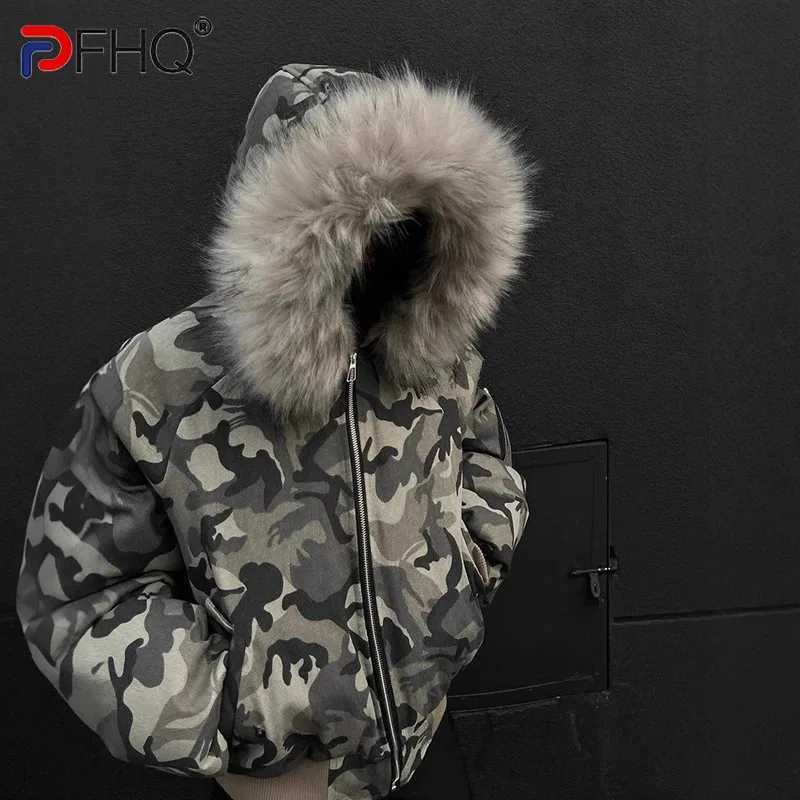 Fashion PFHQ Camouflage Men Short Cotton Jacket Large Fur Collar Hooded Design Winter Thickened High Street American Style Coat 21E7761 Y251125