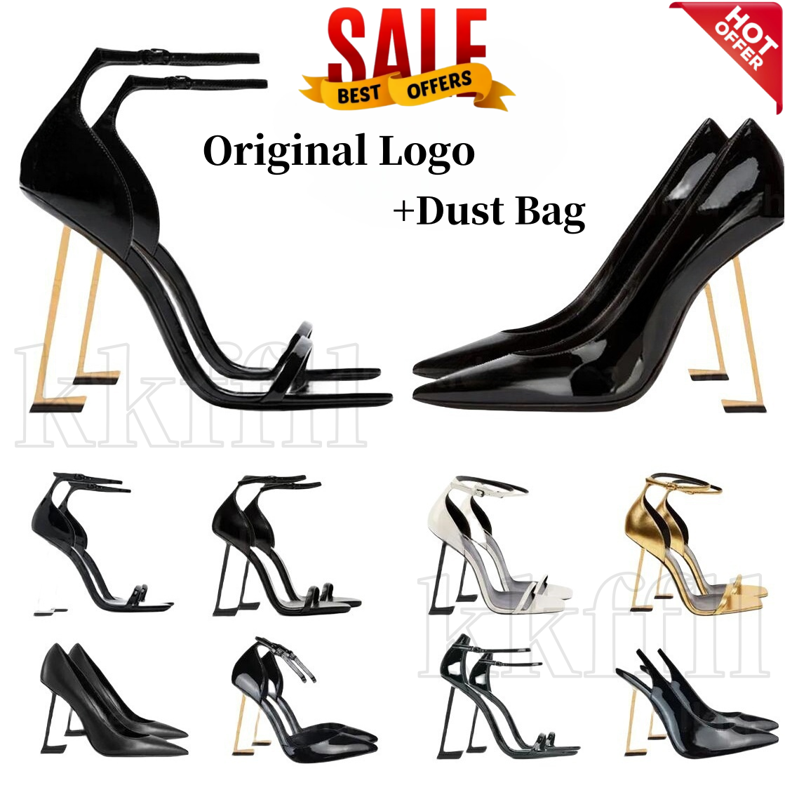 Designer High Heels Women Luxury Sandals 8cm 10cm Classics Paris Dress Shoes Letter Heels Patent Leather Gold Black Fashion Sandals Party Wedding Shoes 35-43