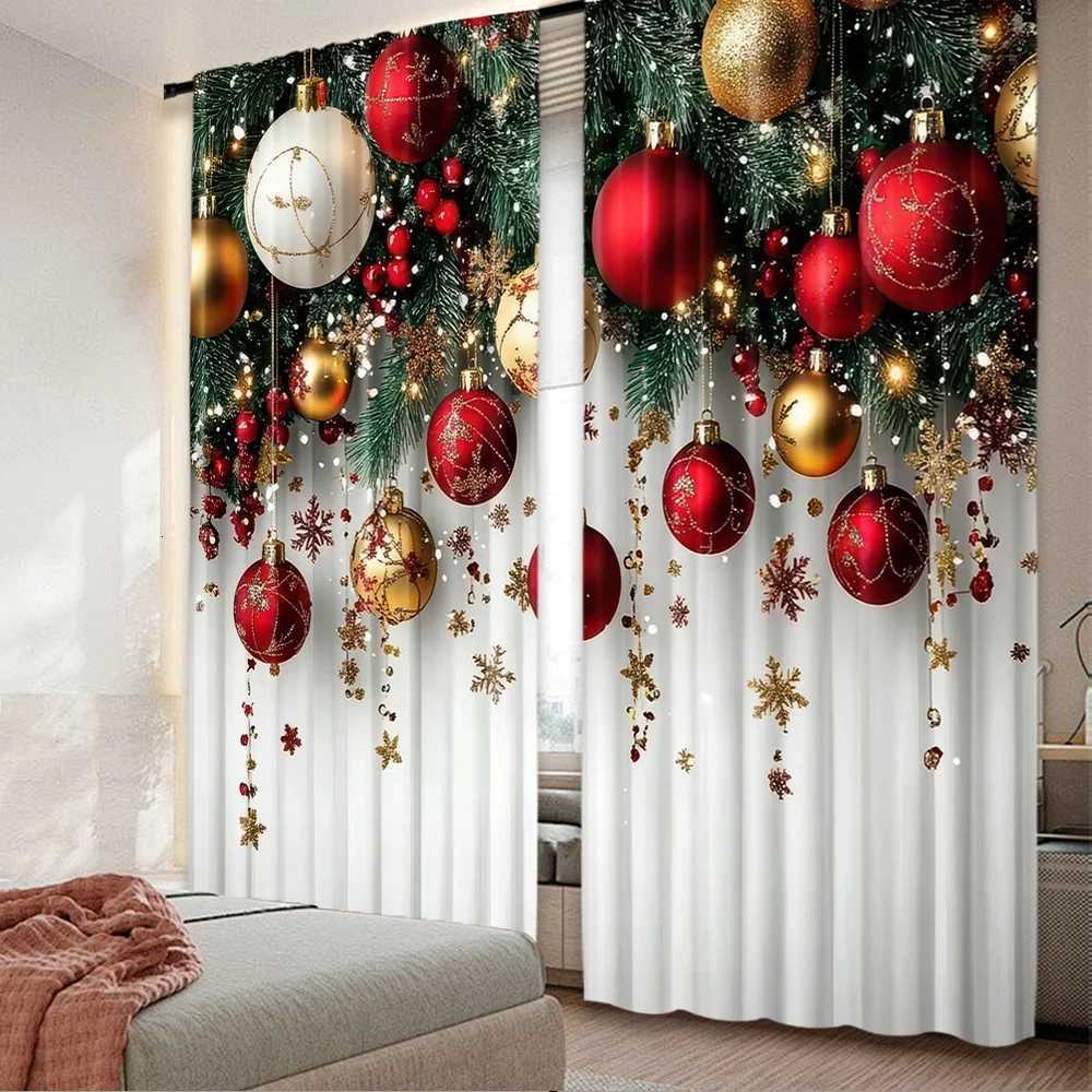 Curtain Christmas 2pcs 2D flat printing Classic Christmas Curtains Festive Ornaments5 Digital Printed Polyester Drapes Birthday Party for Y251126