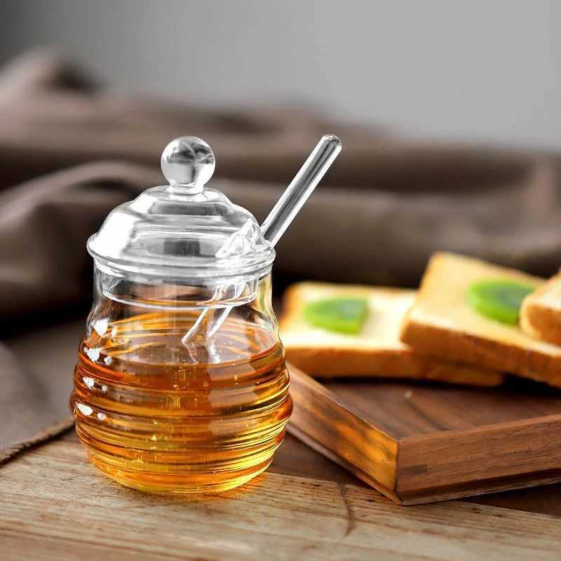 1Set Glass Honeycomb Tank Honey Storage Container With Dipper And Lid Honey Bottle For Home Wedding Party Kitchen Tools Y251126