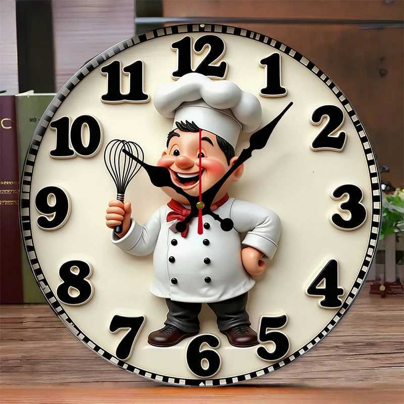 Happy Chef Kitchen Wooden Round Silent Hanging Wall Clock Suitable For Living Room Office Study RoomBedroom Home Decoration C251126
