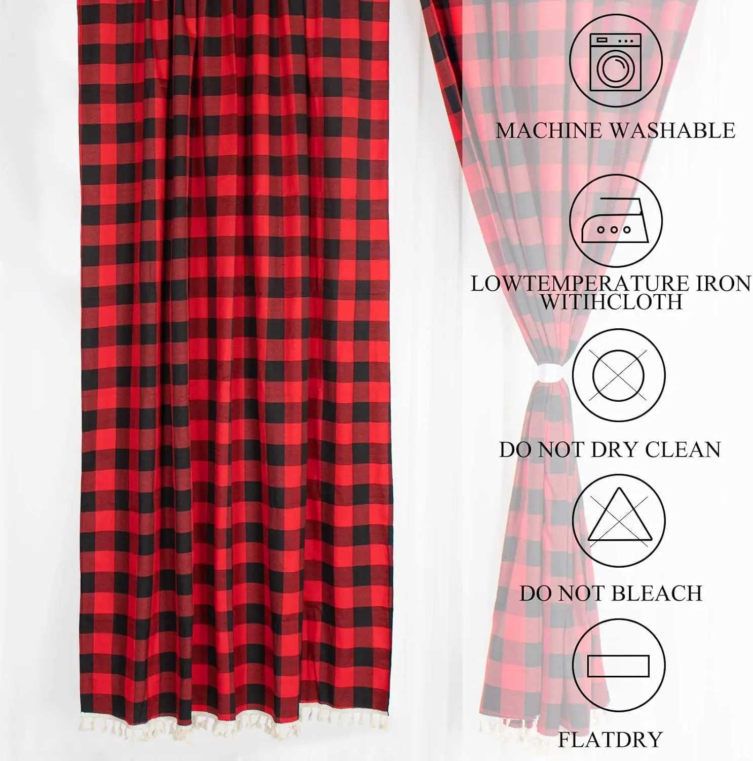 Christmas Christmas Plaid Curtain Red Black Buffalo Plaid CurtainFarmhouse Light Filtering Curtain for Living Room Bedroom Dining Room Y251126