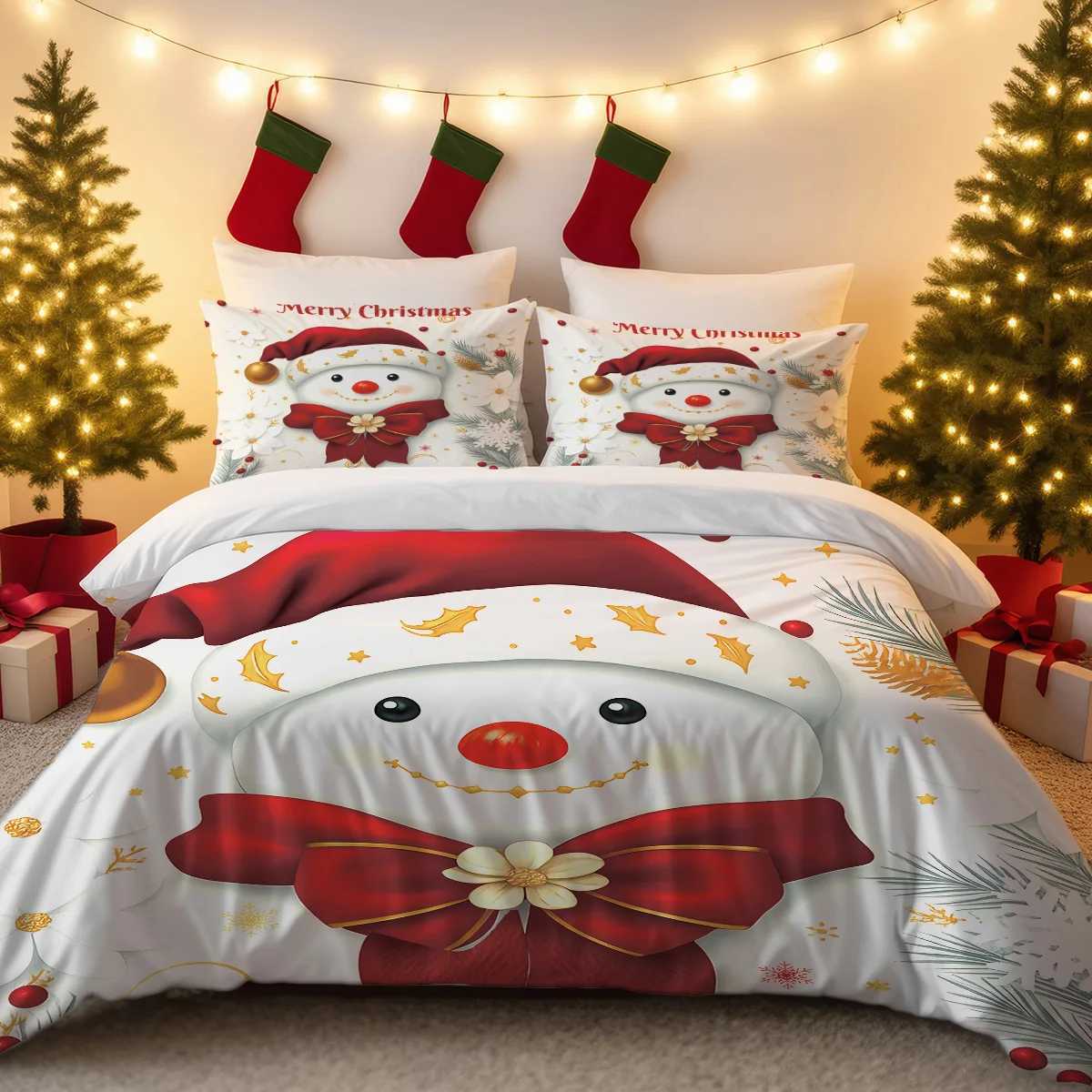Christmas 3pc Christmas Snowman Printed Bedding Set Coreless Soft Comfortable Multiple Sizes Machine Washable 1 Duvet Cover 2 Pillowcases Y251126