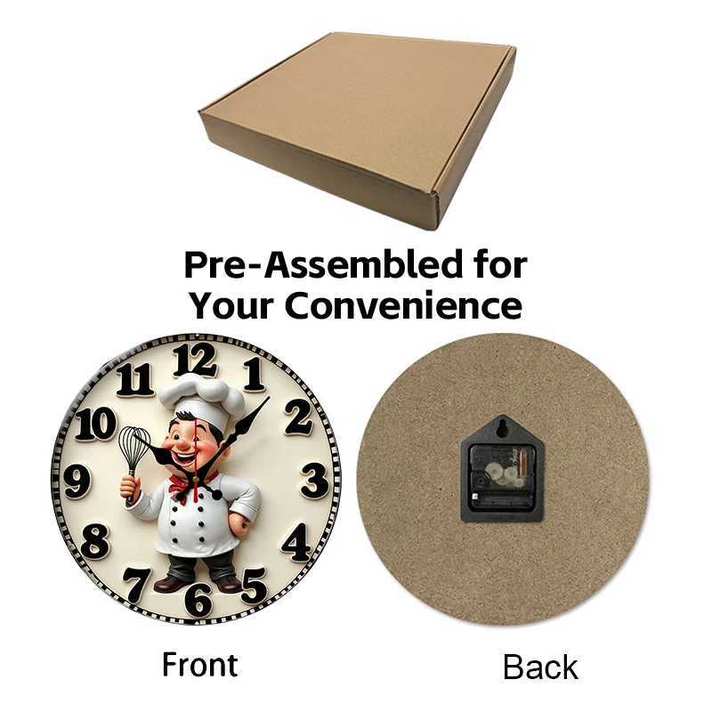 Happy Chef Kitchen Wooden Round Silent Hanging Wall Clock Suitable For Living Room Office Study RoomBedroom Home Decoration C251126
