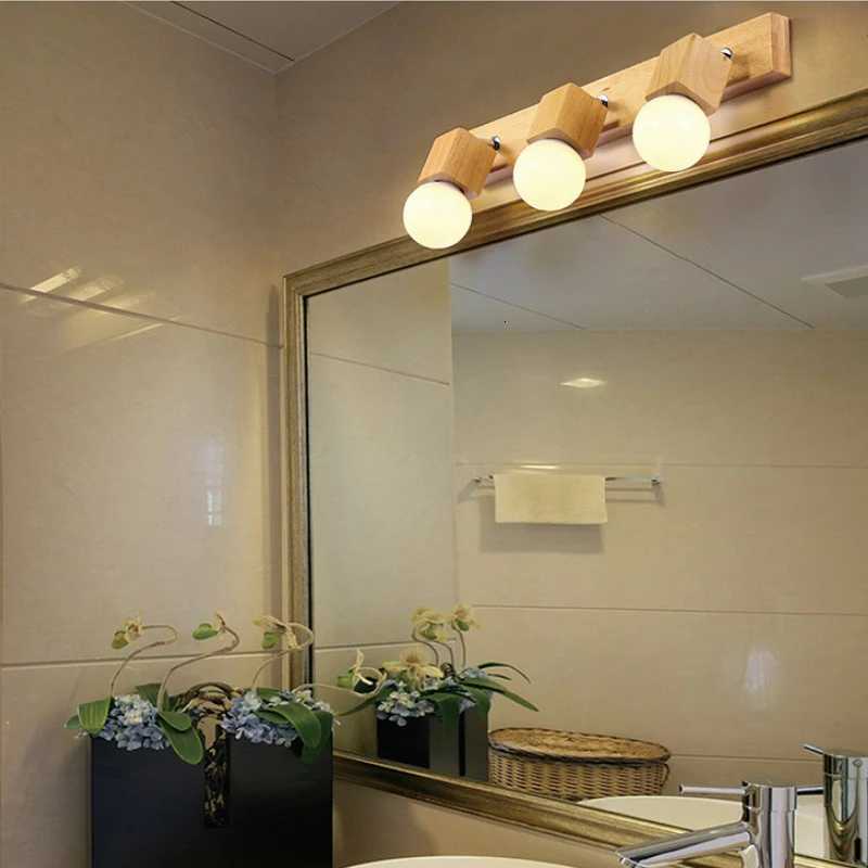 Nordic Wood Art Block Wood Wall Light Simple Bedroom Mirror Front Led Wall Sconce Corridor Kitchen Home Wall Light M251126