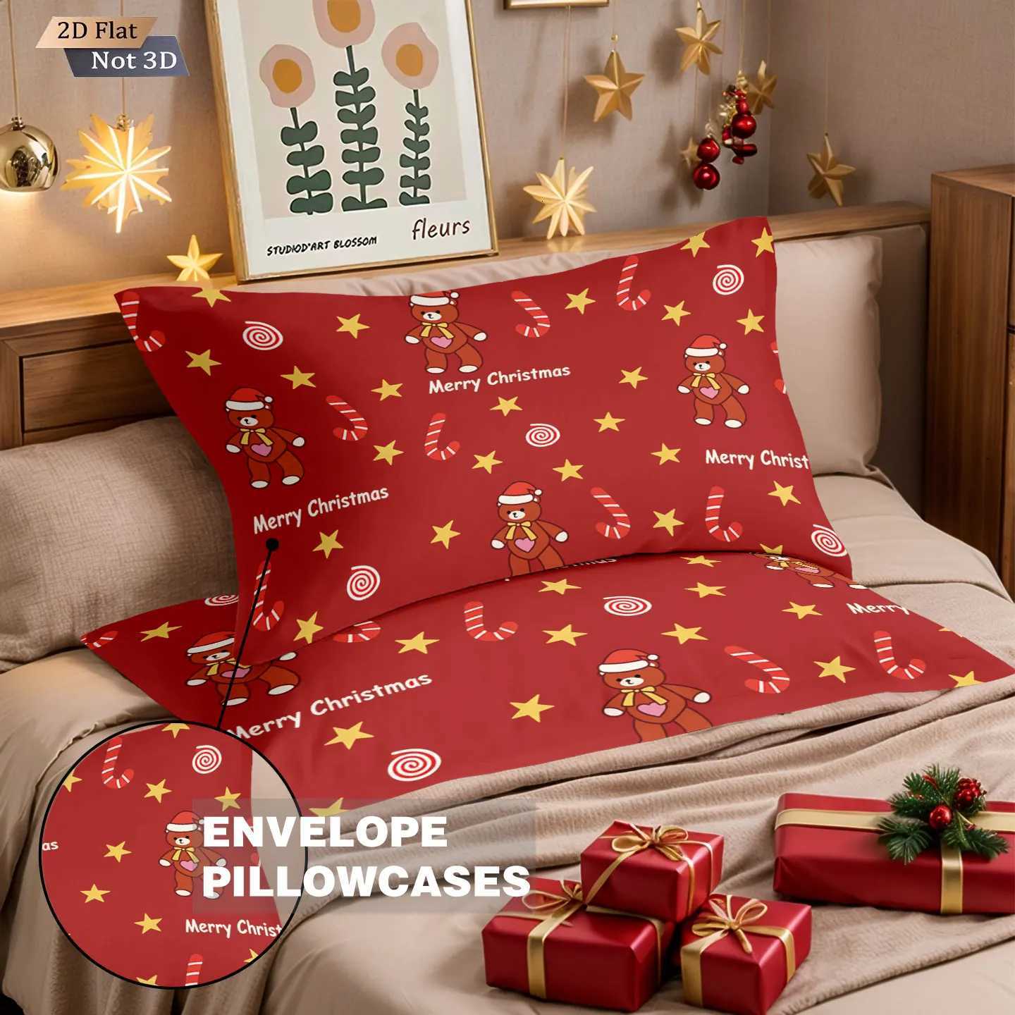 Christmas 3pcs Christmas red star printed coreless bedding comfortable multi size bedroom and dormitory duvet covers machine washable Y251126