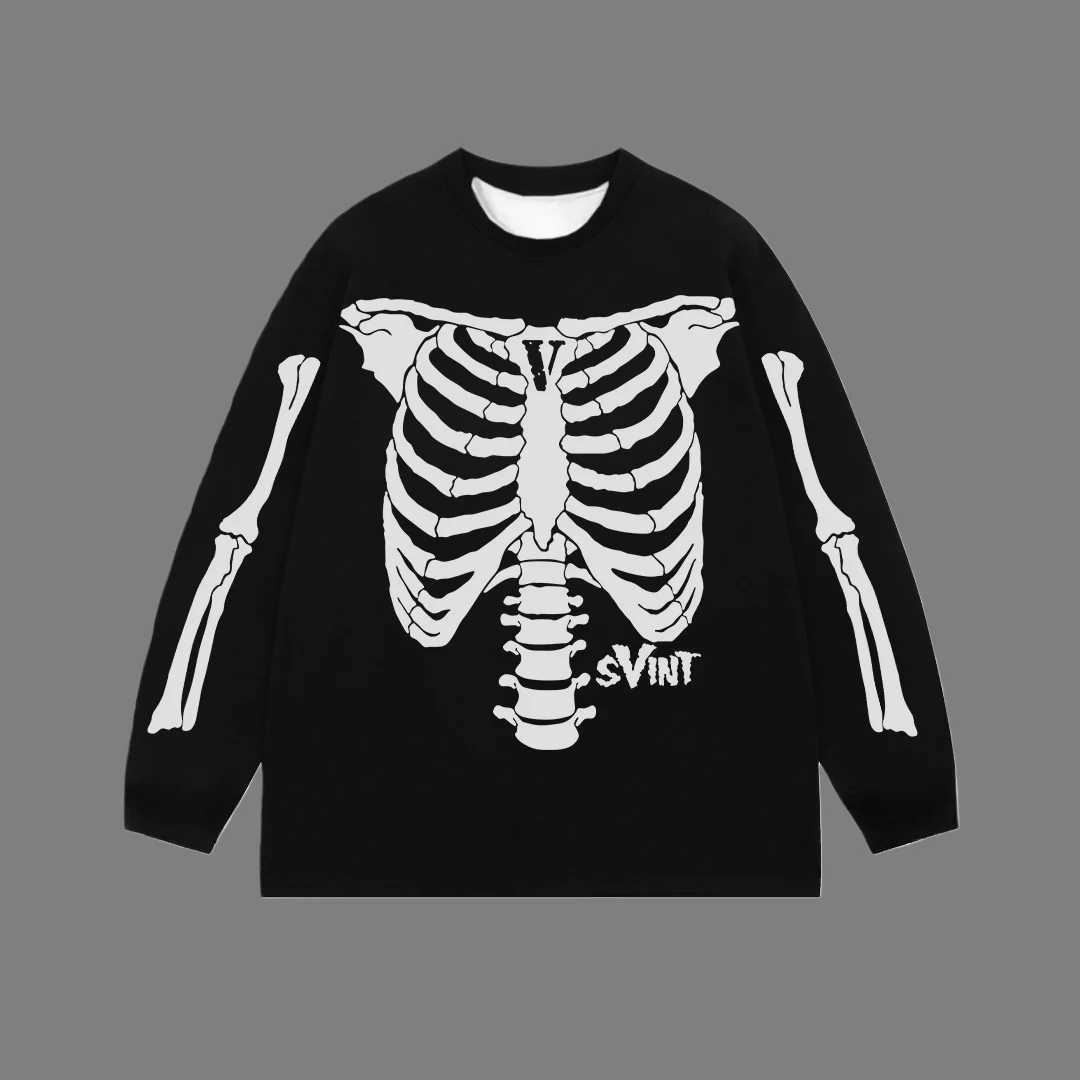 American Skeleton 3D Printed Round Neck T-shirt High Street Long Sleeve Versatile Retro Men Women Breathable Christmas Party Top J251136