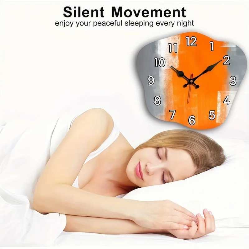 Gray Orange Abstract Art en Wooden Silent Hanging Wall ClockSuitable for Living RoomOfficeStudy BedroomHome Decoration C251126