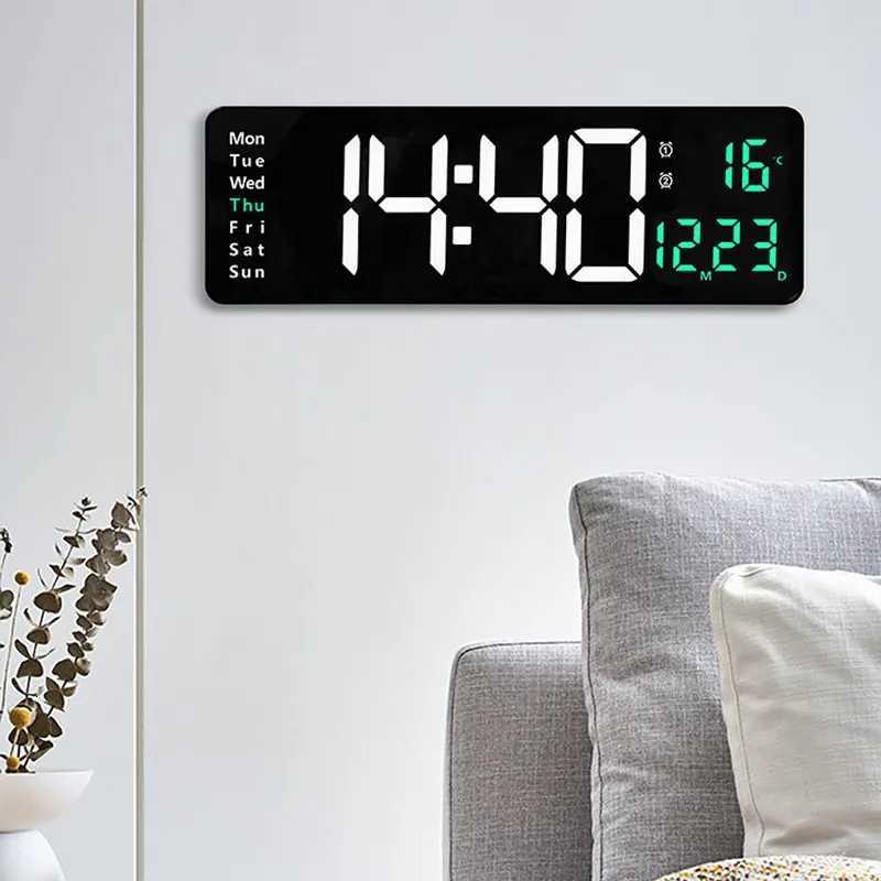 Large Digital Wall Clock Temp Date Week Display Remote Control Power Off Memory Table Clock Wall-mounted Dual Alarms LED Clocks C251126