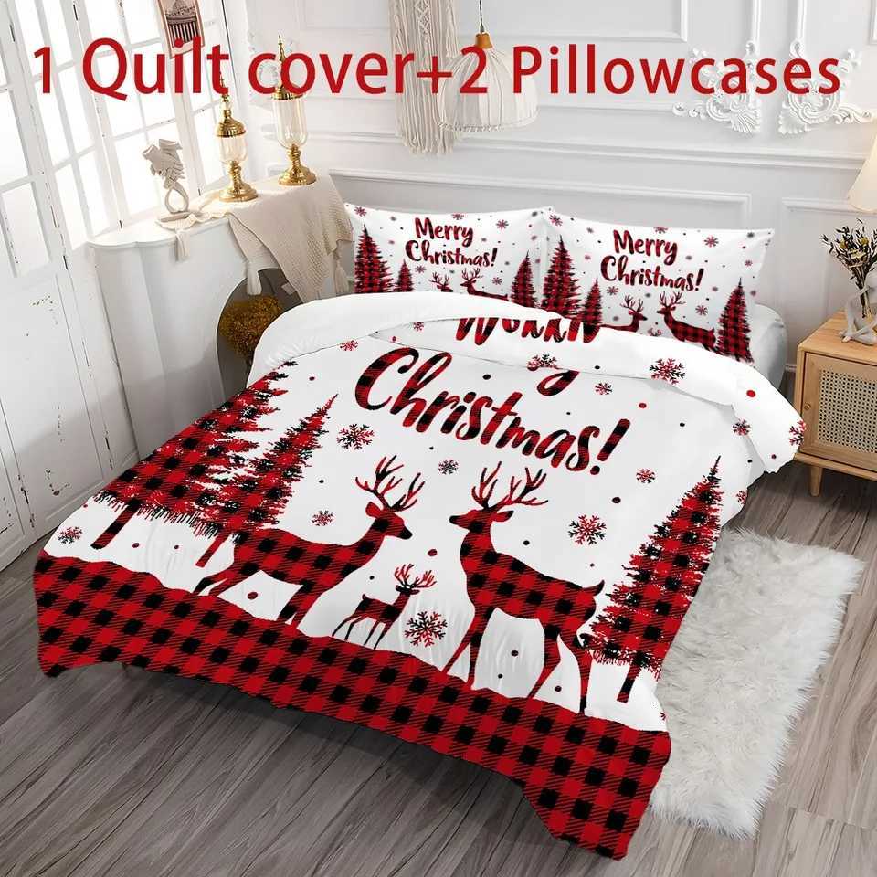 Christmas Bedding Set Marry Christmas Tree Deer Print Cozy Duvet Cover King Queen Single Size for Home New Year Christmas Bedroom Decor Y251126