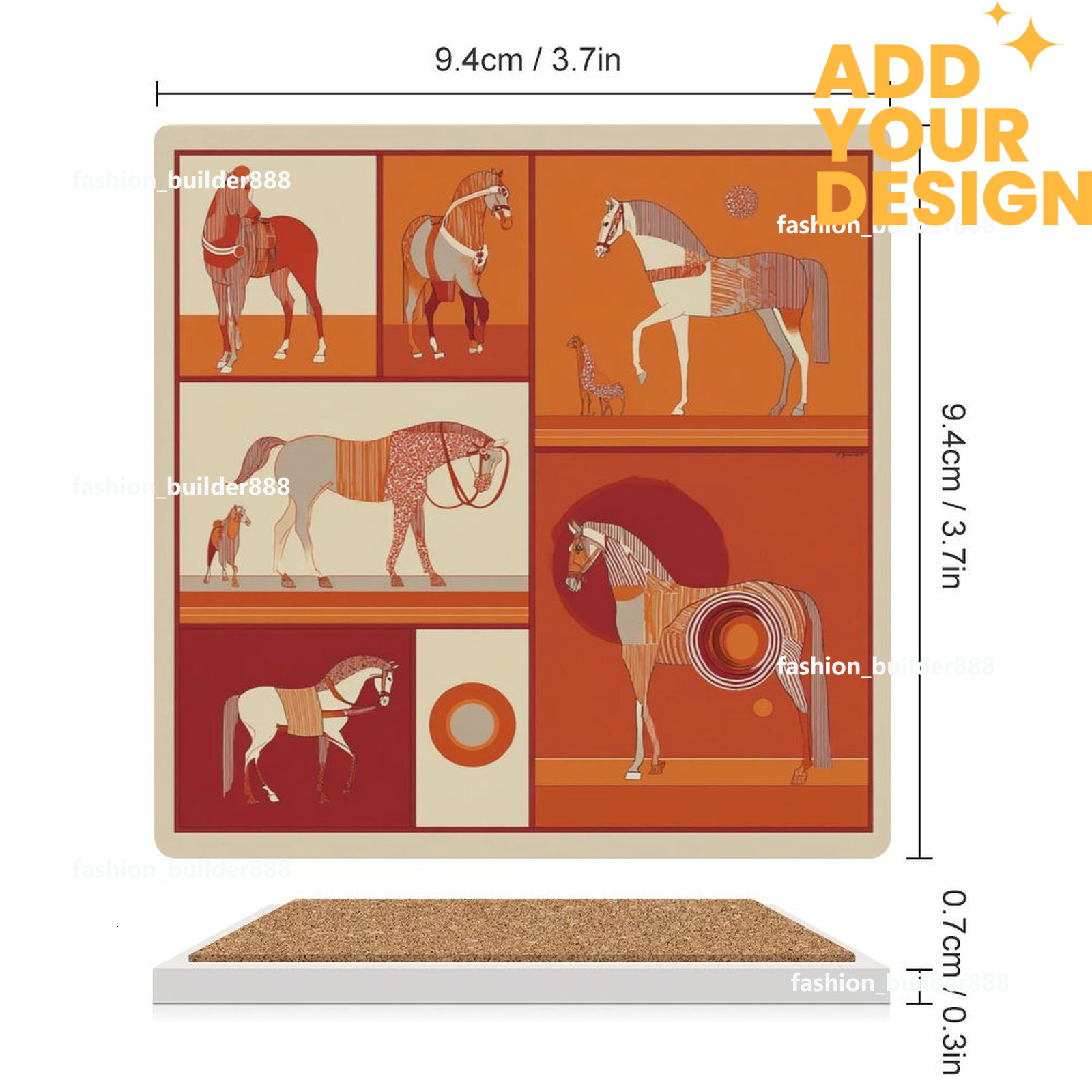 Custom H Designer Coasters Set of 6 Coasters for Drinks Luxury Horse Ceramic Drink Coaster for Tabletop Protection Coffee Table Decor Ideal for Warmin