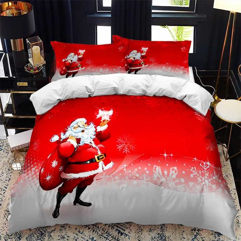 Christmas Christmas Polywster Duvet Cover Set King Queen Size Winter Red Santa Claus Gift Merry Christmas for Boys Girls Teens Bedding Set Y251126