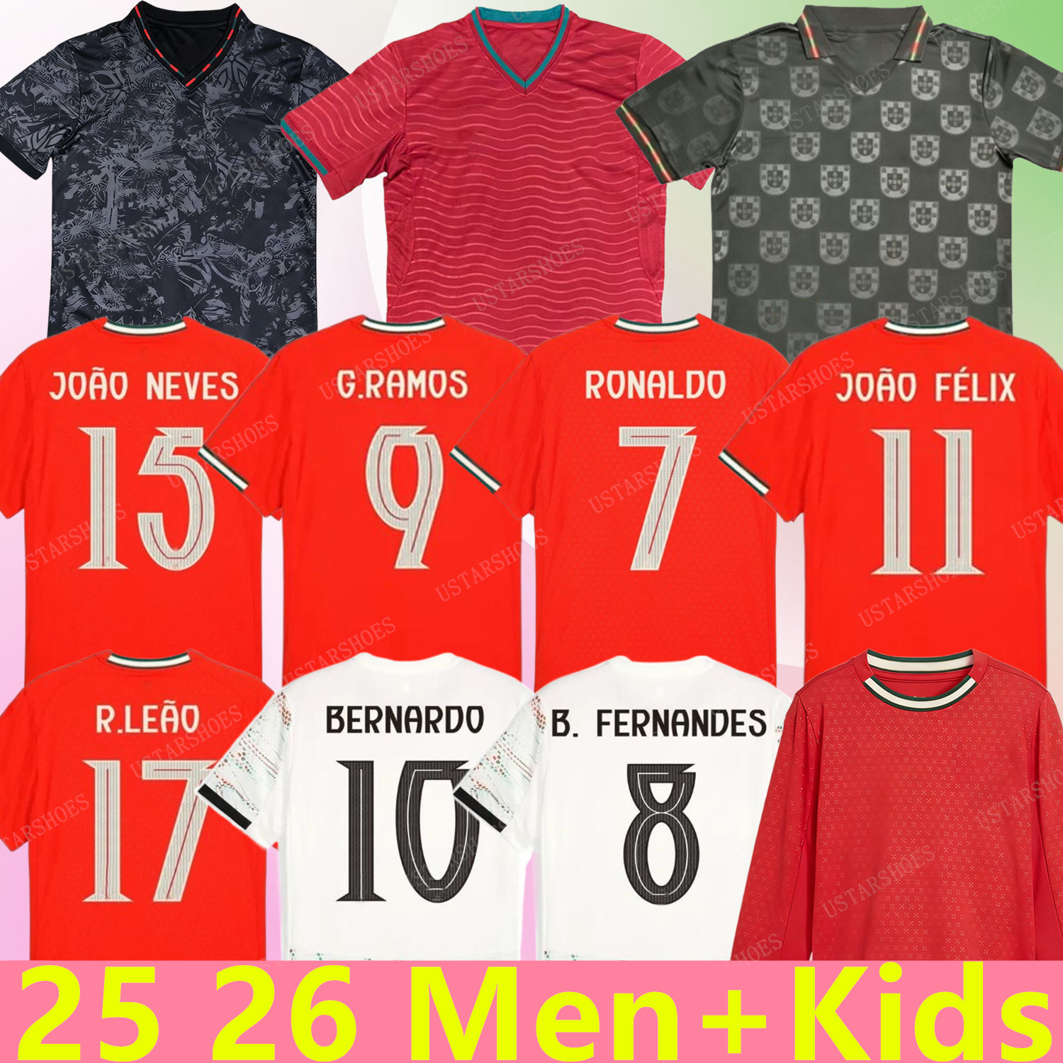 2025 2026 Portugal soccer Jerseys Portuguesa RONALDO Jerseys JOAO FELIX BERNARDO B. FERNANDES JOAO NEVES PEPE G. RAMOS 25 26 Portugal football shirt Team Men Kids kit
