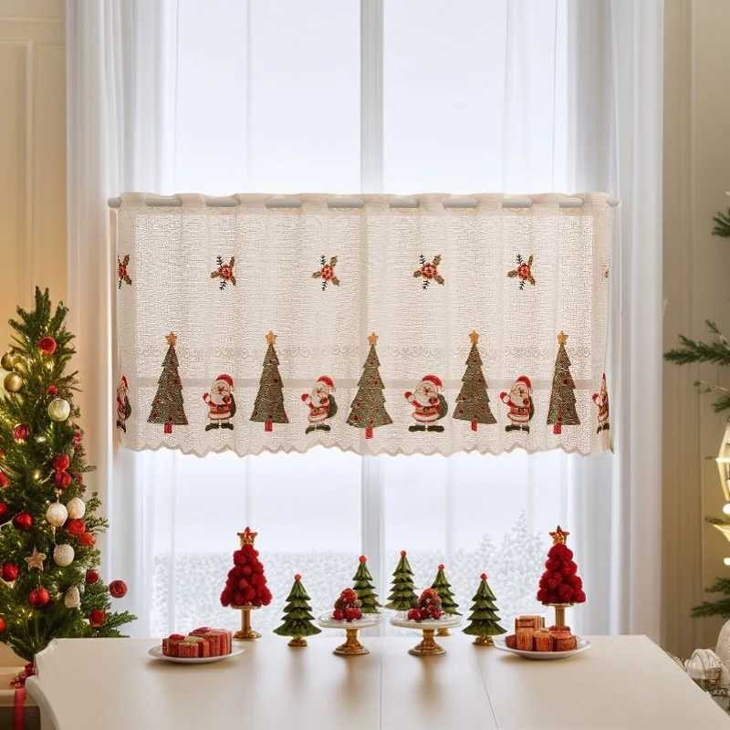 Christmas American Christmas Short Curtains Santa Lace Decoration Curtain Living Room Kitchen Study Coffee Curtains Home Decor Y251126