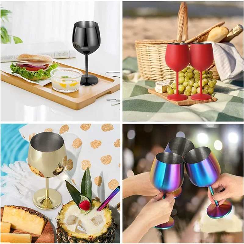 JUSTINLAU 500ML Stainless Steel Red Wine Cocktail Cup Unbreakable Metal Tall Champagne Glass KTV Bar Goblet European Wine Glass C251126