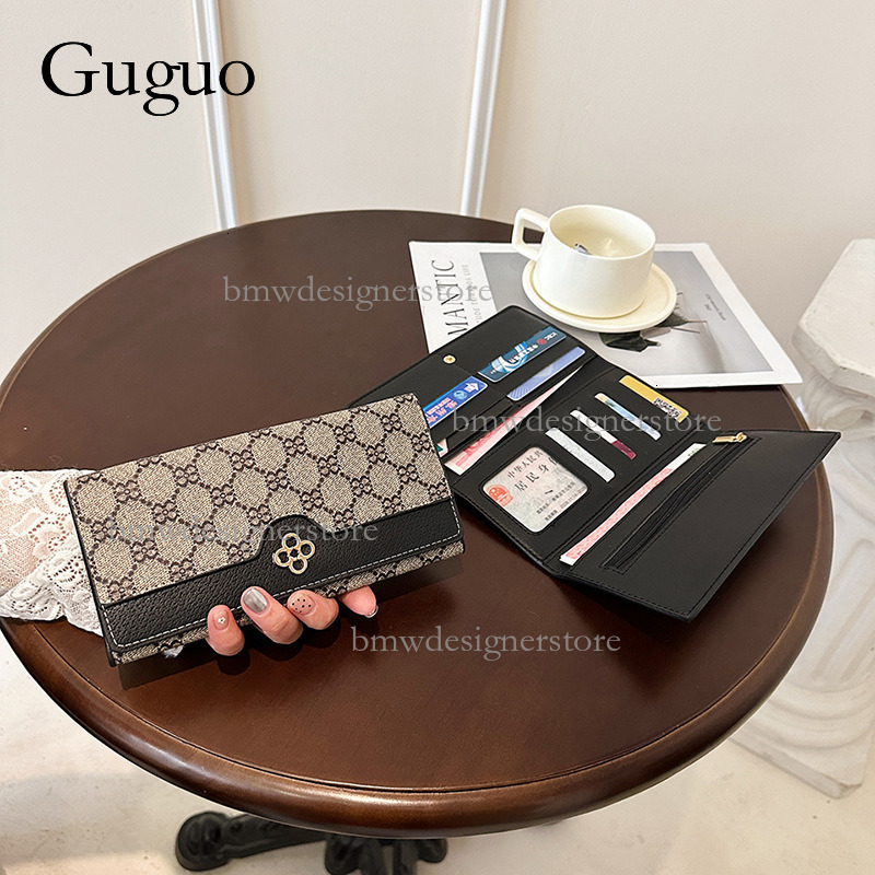 Guguo Designer Fashion Long Wallet Large Capacity Multi Card Slot Women's Printed Card Bag Retro Classic Handbag Large Banknote Wallet Folding St