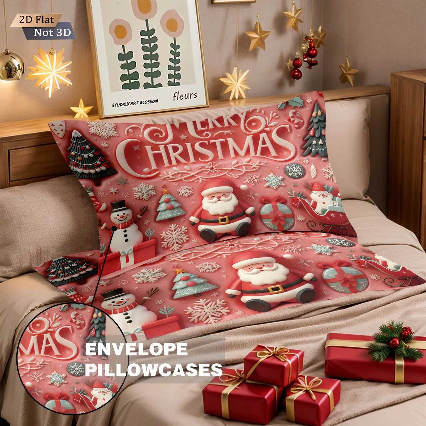 Christmas 3pcs imitation relief Santa Claus print coreless duvet cover set multi size bedroom holiday bedding decoration machine washable Y251126