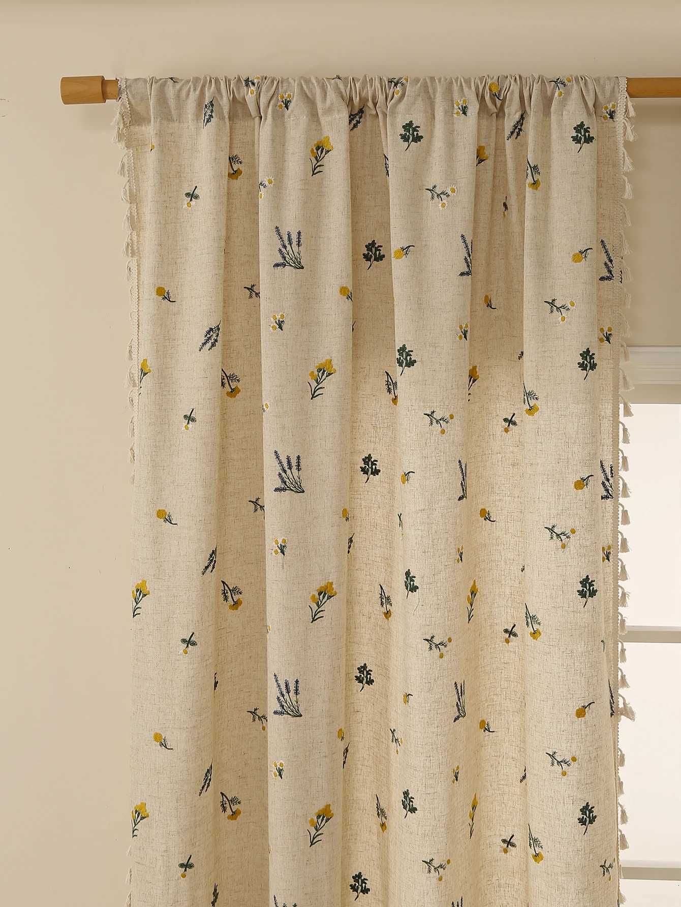 Curtain Christmas 1PC Linen Wheat Fringe Embroidery Hanging Fringe Curtains Living Room Bedroom Window Decoration Blocking Rustic Style Curtains Y2511