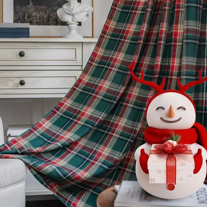 Christmas 1/2PC Christmas Plaid Pole Curtain Suitable For Living Room Bedroom Balcony Curtains Y251126