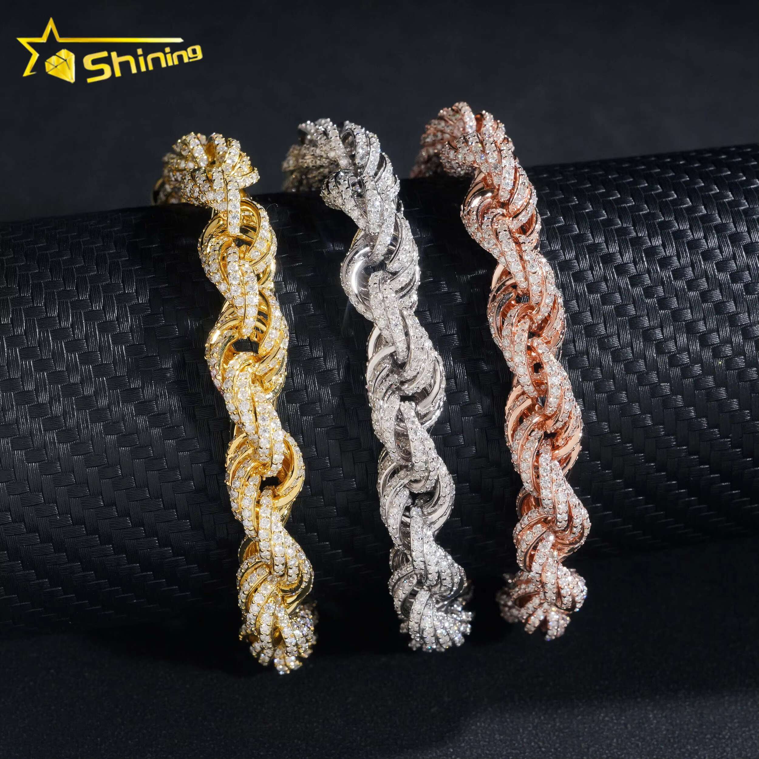Big Size Chain Sier Jewelry 10mm Vvs Moissanite Rope Bracelet Necklace for Men and Women