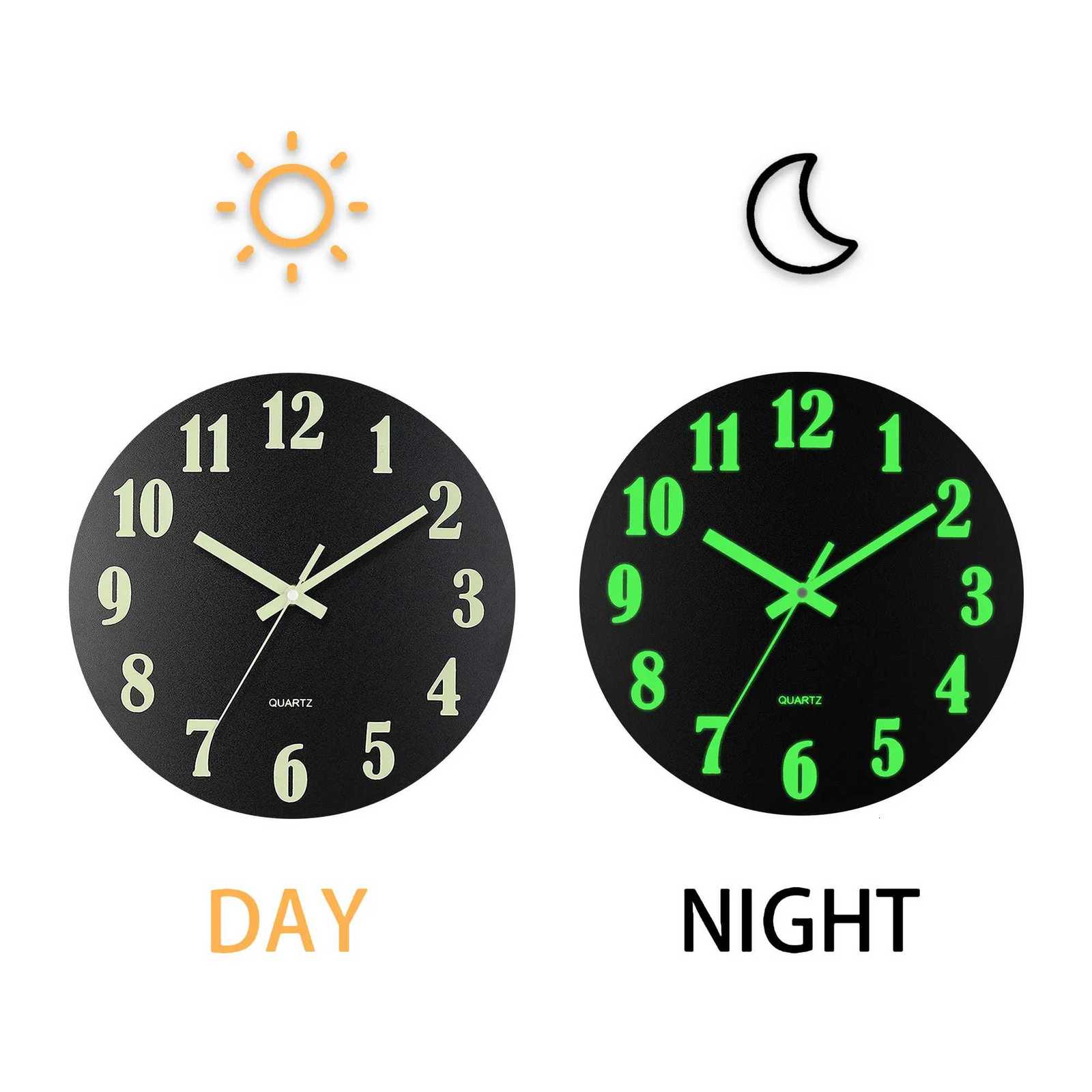 1009 Round Glow-in-the-Dark Wall Clock with Luminescent Numbers Quartz Movement Woodgrain Finish Perfect for Home Office C251126