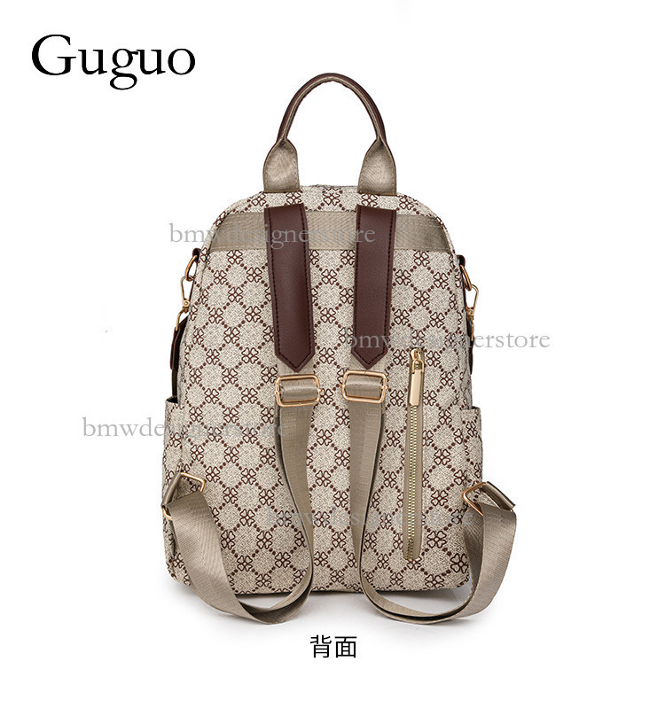 Guguo Designer Luxury Leather Women's Backpack New High-end Fashion Rules Grid Pattern Large Capacity Multi-purpose Travel Bag Casual Handbag