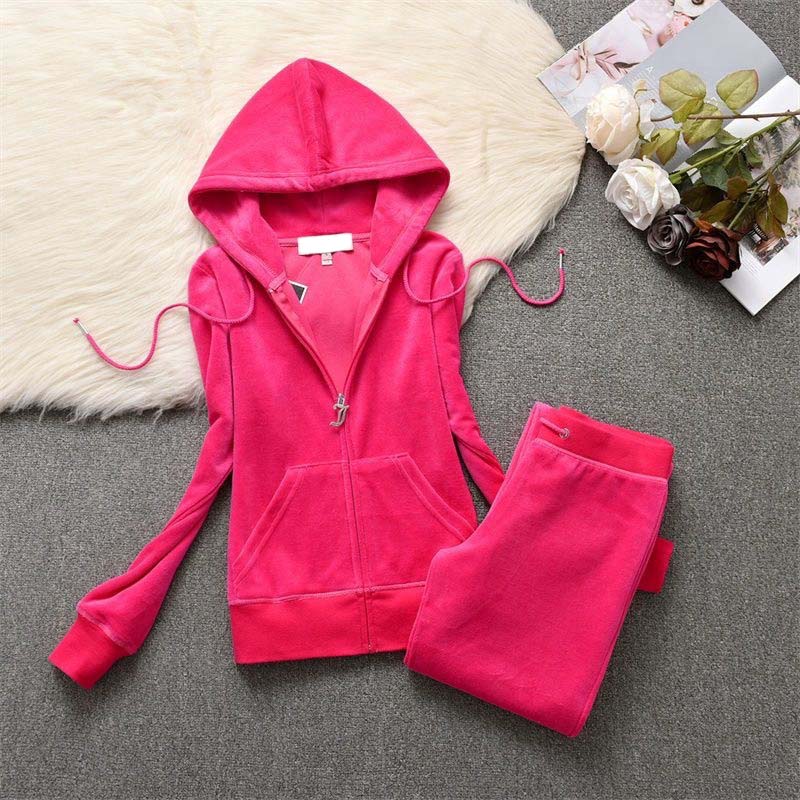 Tracksuit Women Two-Piece Set Velour Sweatshirt Hoodie & Jogging Pants - Casual Sportswear for Spring and Autumn C260312