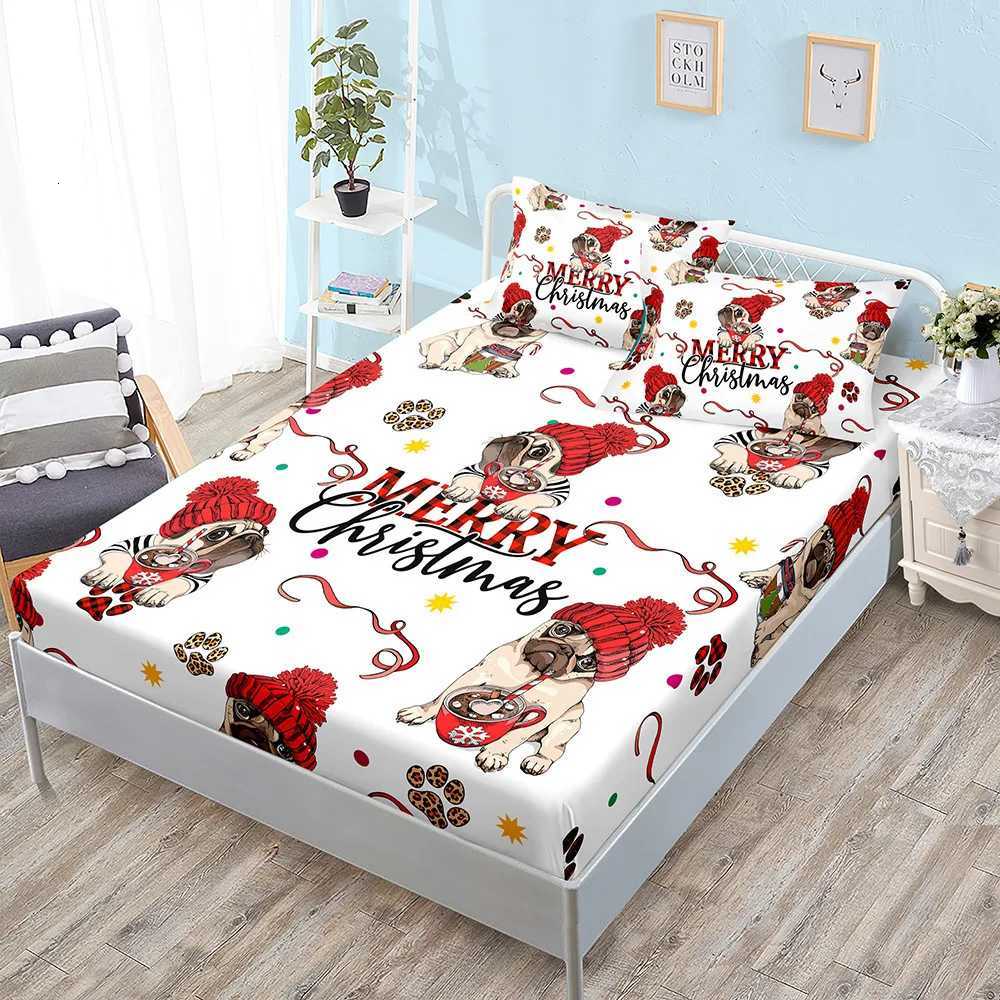 Christmas Santa Claus Printed Bed Sheets Snowflakes Christmas Trees Elk Elastic Bands Bed Sheet Pillowcases Home Decor Fashion Bedding Y251126