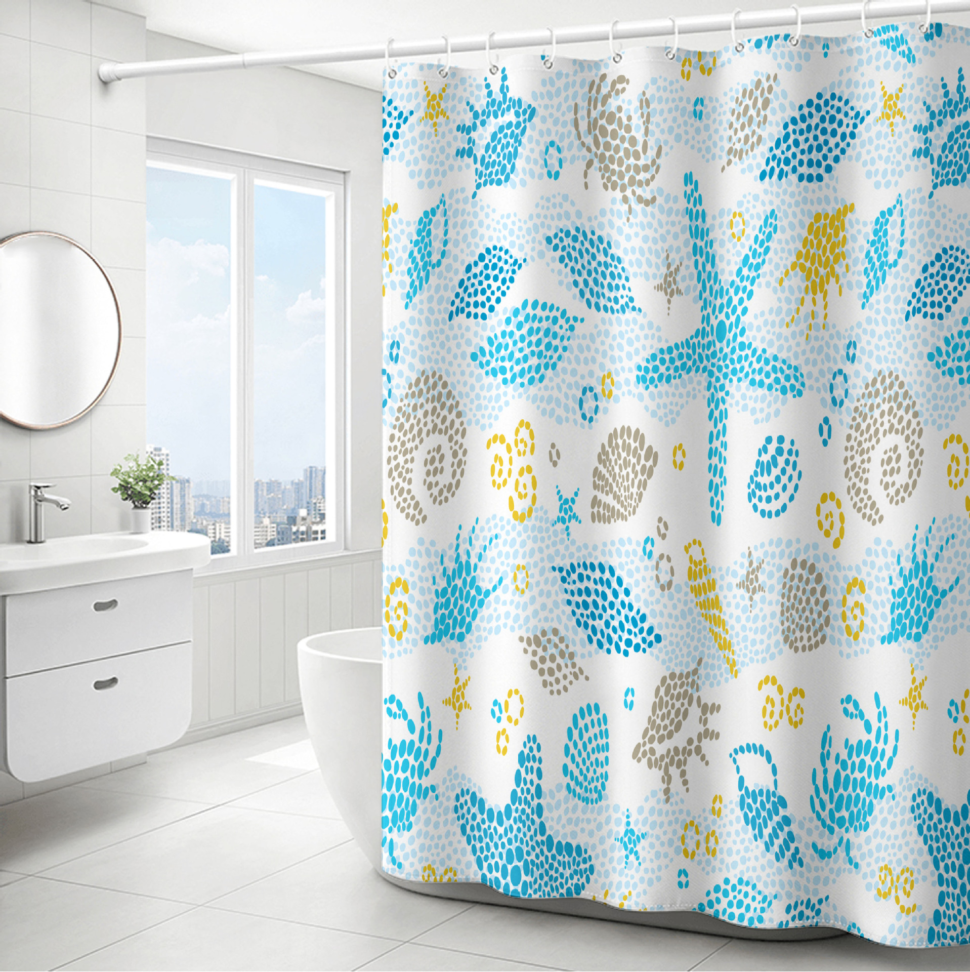YL-37829 Polyester Marine Print Thickened Waterproof Shower Curtain - Multiple Styles Available for Wholesale Bathroom Curtains
