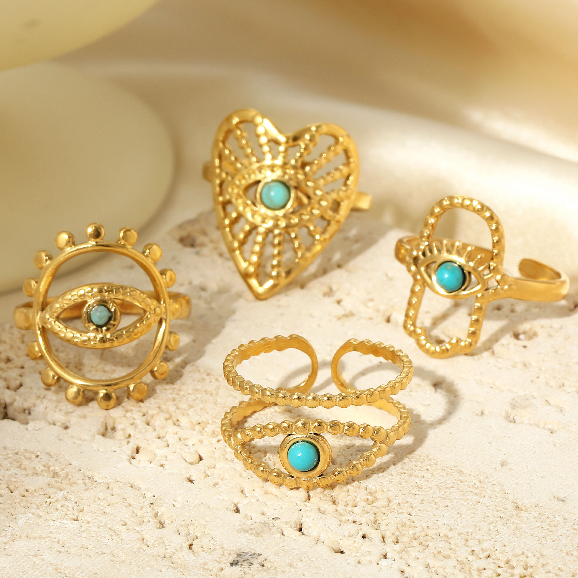 New Ladies Ring 18K Gold Plated Turquoise Heart Eye Openable Jewelry High quality gold designer diamond ring rings designer for women engagement men l - view 3