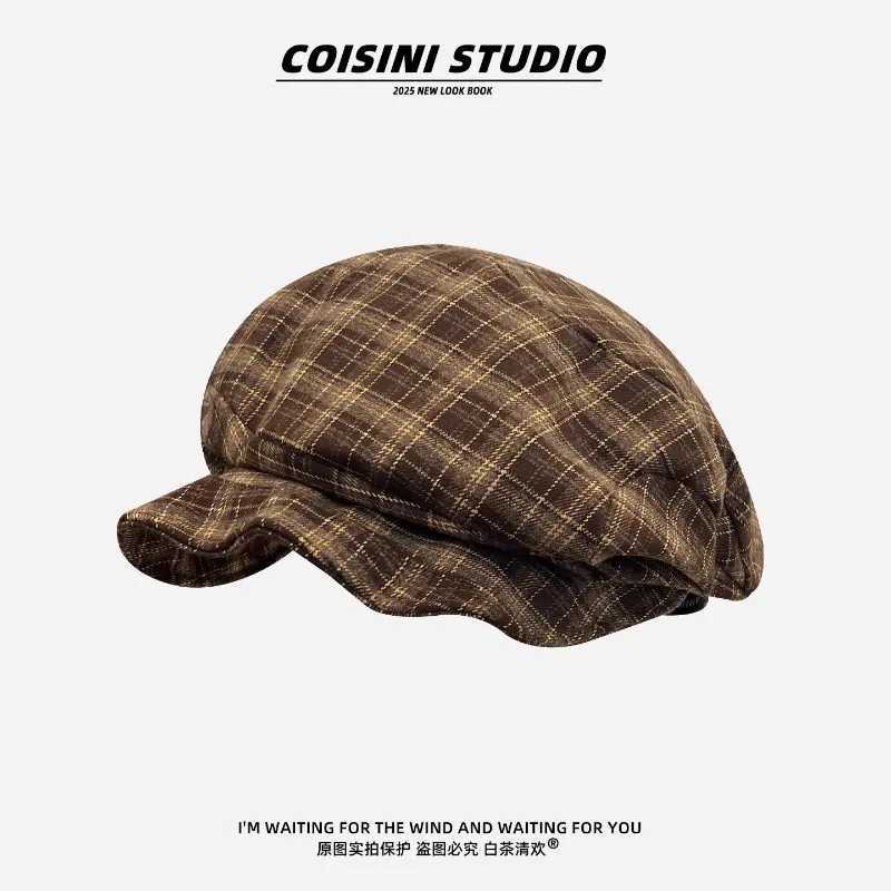 Japanese Retro Contrasting Color Plaid Berets for Women Spring and Autumn Casual Versatile Show Face Small Literary Painter Hat J251125